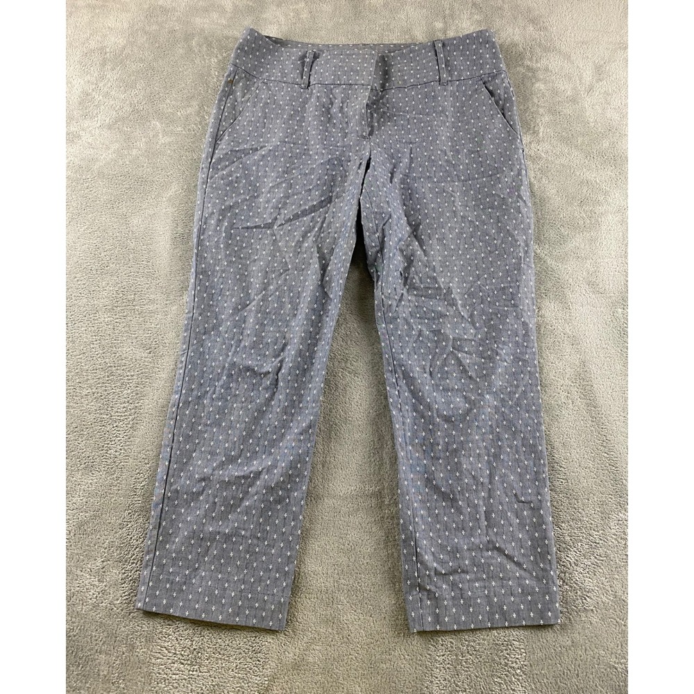 Ann Taylor Signature‎ Blue Geometric Diamond Print Straight Leg Ankle Pants Sz 8